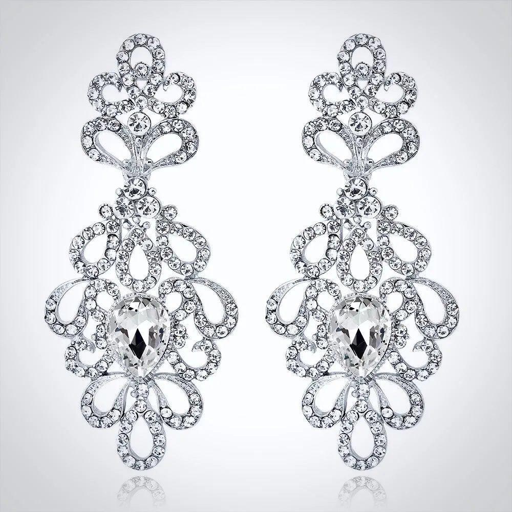 "Charlene" - Silver Rhinestone Bridal Earrings