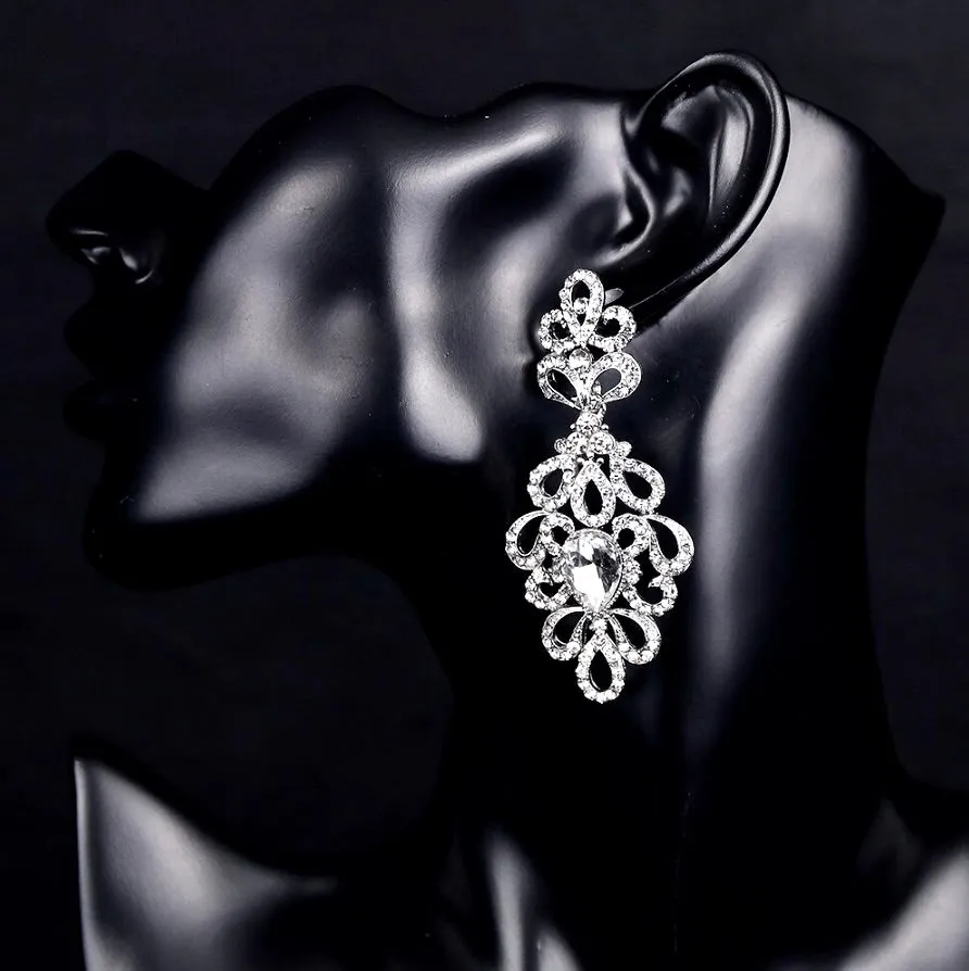 "Charlene" - Silver Rhinestone Bridal Earrings