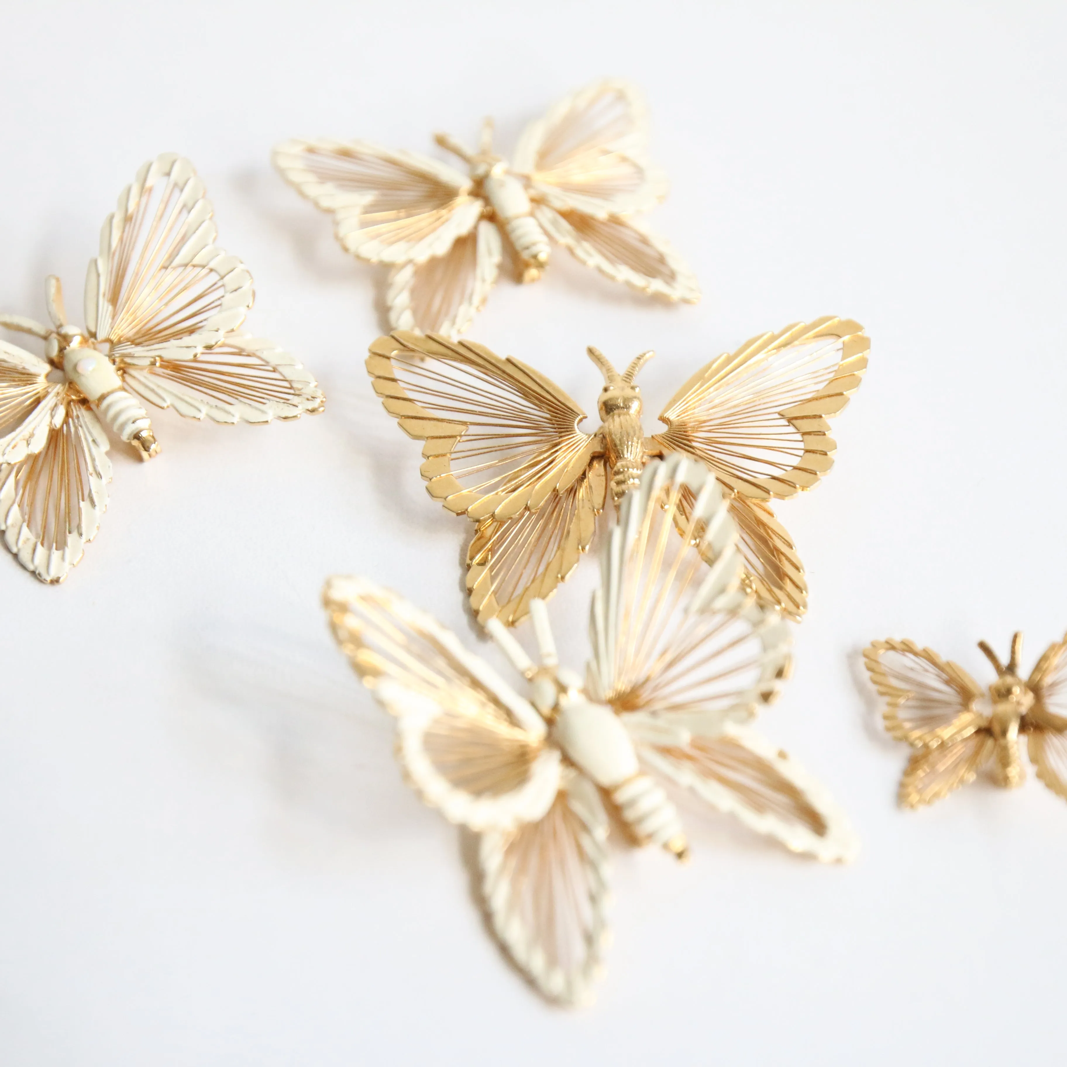 "Mariposa" Vintage 1960's Enamel & Gold Butterfly Brooches
