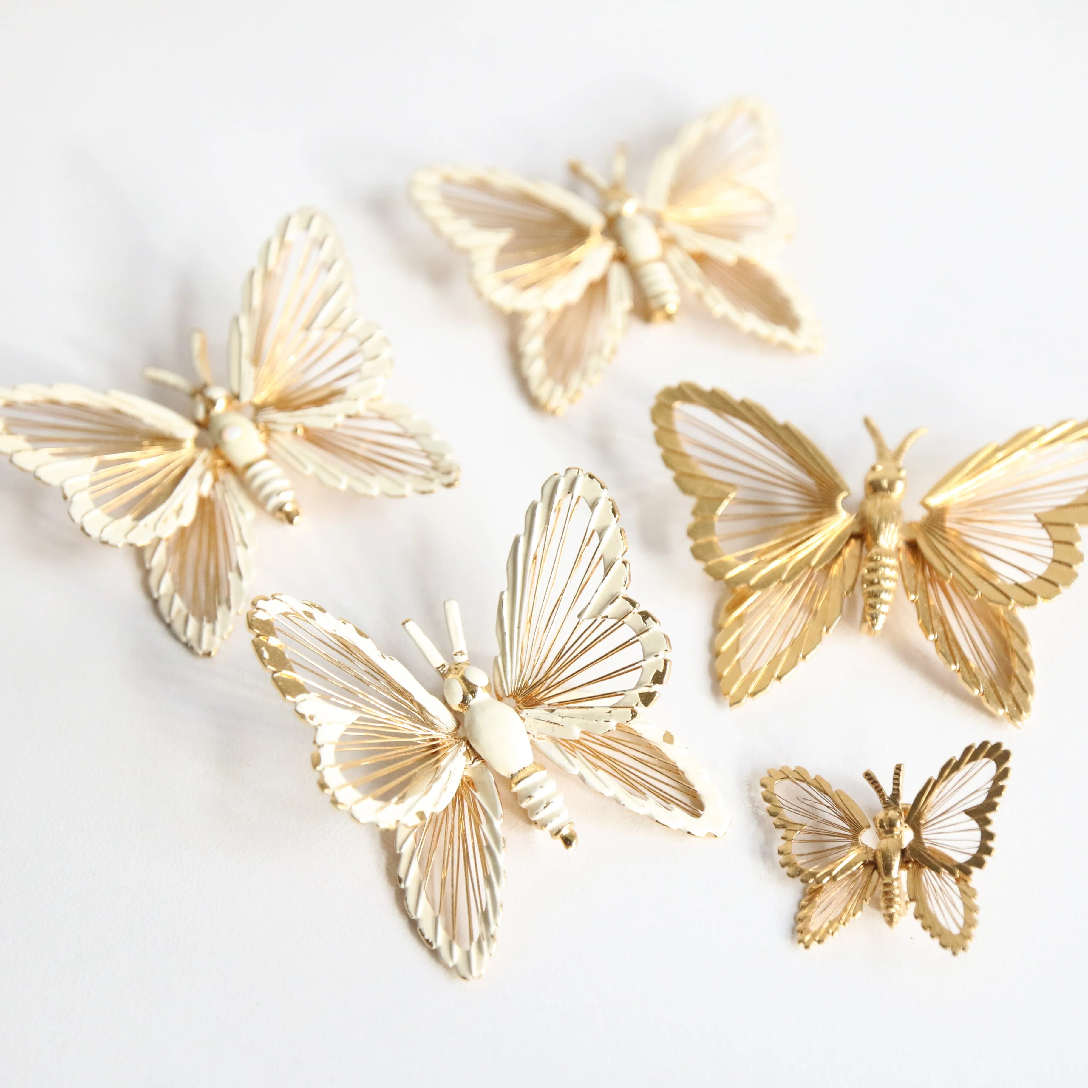 "Mariposa" Vintage 1960's Enamel & Gold Butterfly Brooches