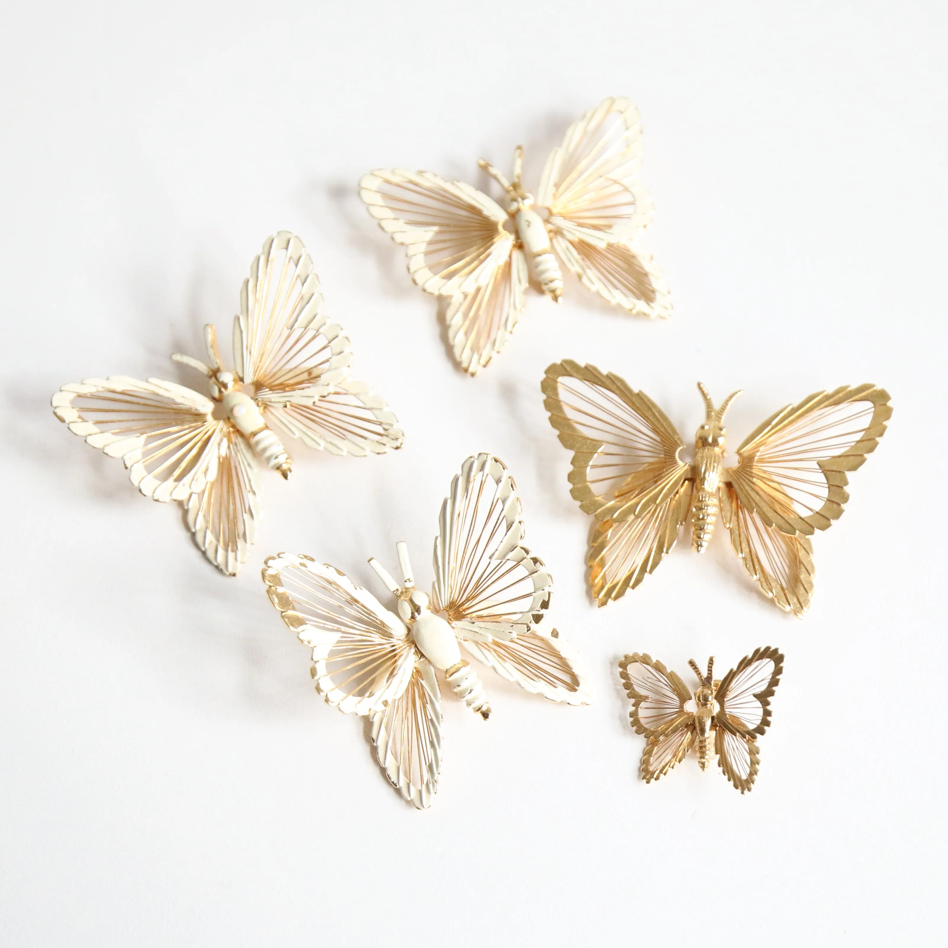 "Mariposa" Vintage 1960's Enamel & Gold Butterfly Brooches