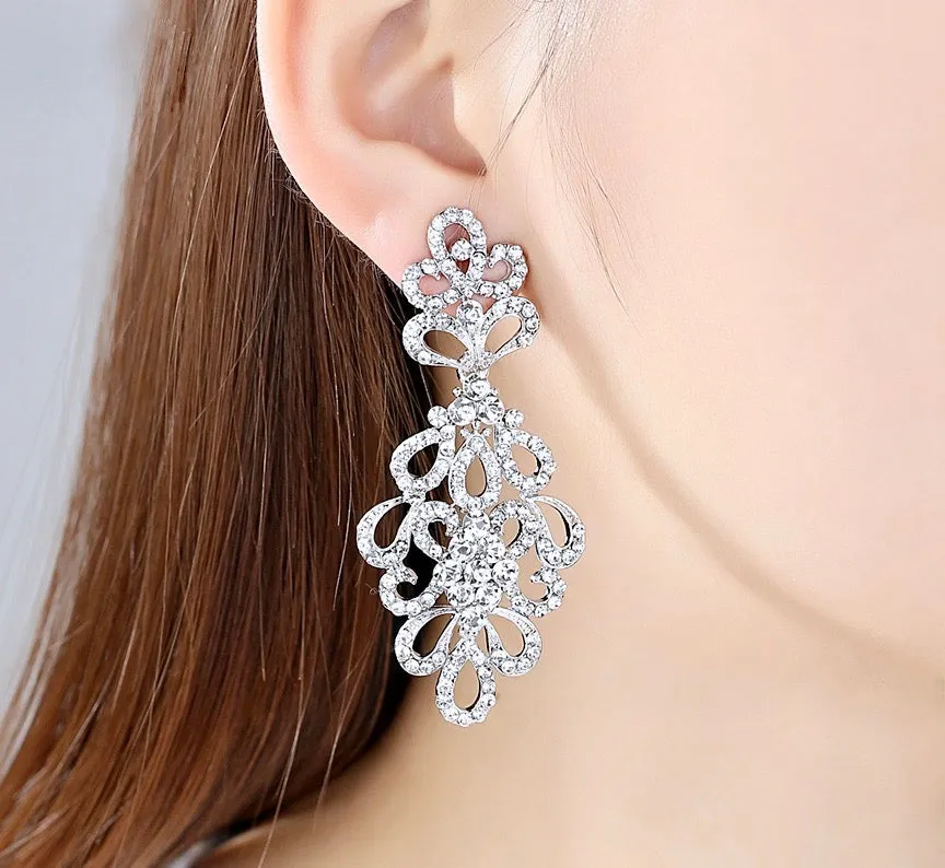 "Wynona" - Rhinestone Bridal Bracelet and Earrings Set - Available in Silver and Gold