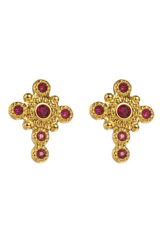 Rhinestone Stainless Steel Cross Earrings