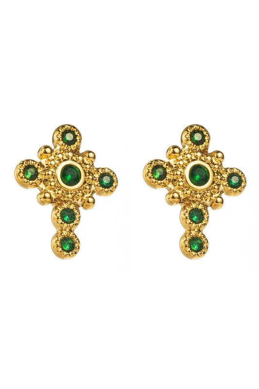 Rhinestone Stainless Steel Cross Earrings