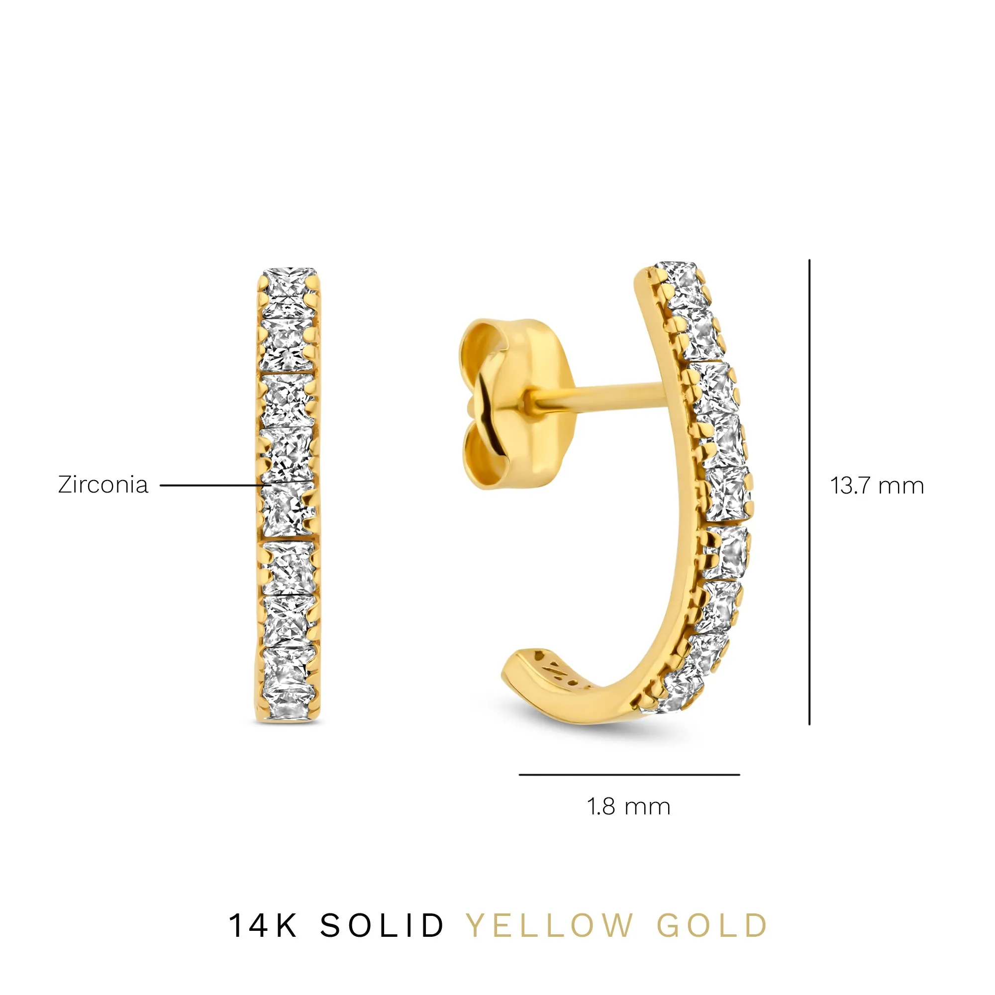 Rivoli Alizée 14 karat gold half hoop earrings with zirconia stone