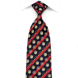 Rogers Dail Men's Crystal Silk Tie Red Striped & Circles On Navy Sparkling With Rhinestones
