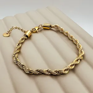 Rope Chain Bracelet 4mm Thickness, Tarnish Free, Water Safe
