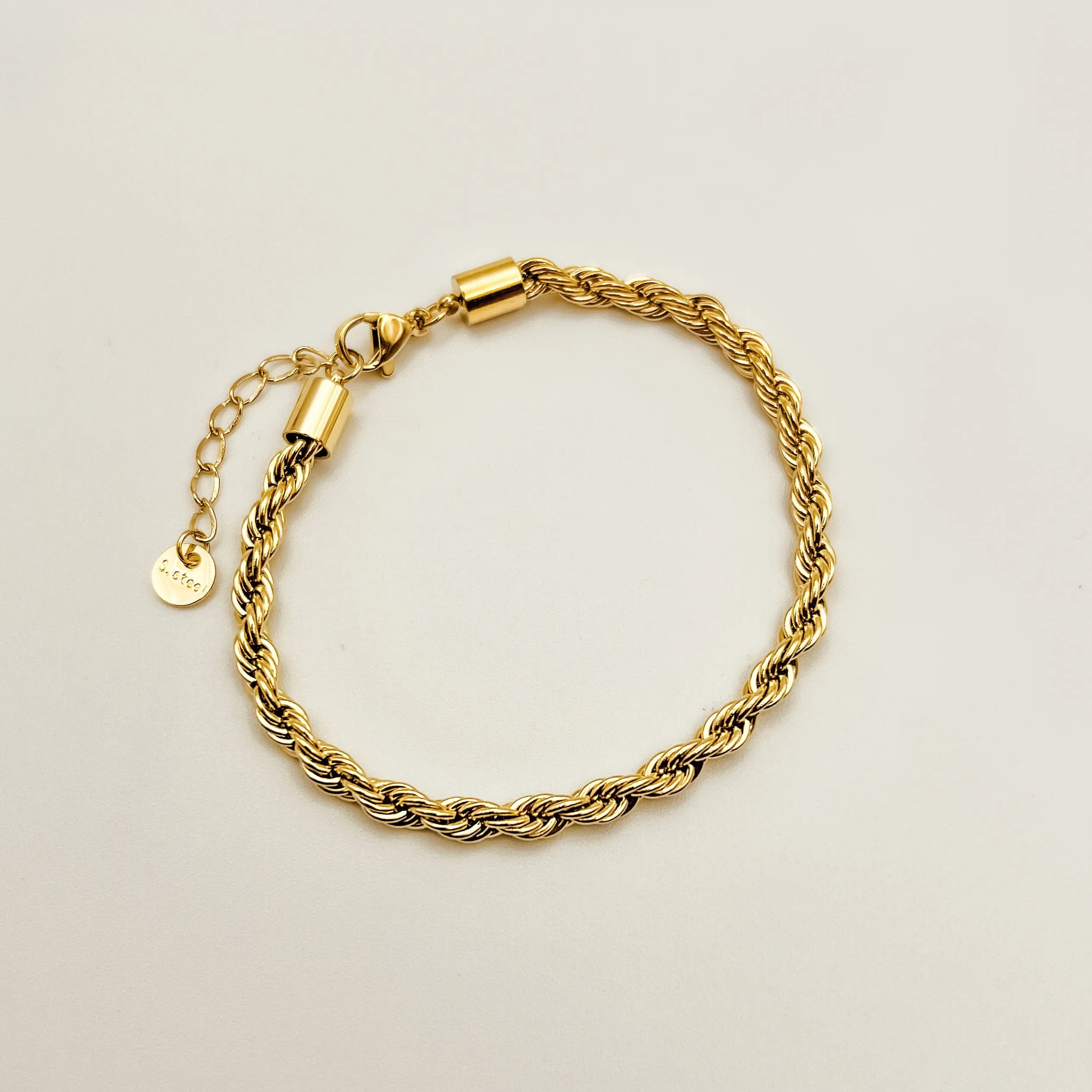 Rope Chain Bracelet 4mm Thickness, Tarnish Free, Water Safe