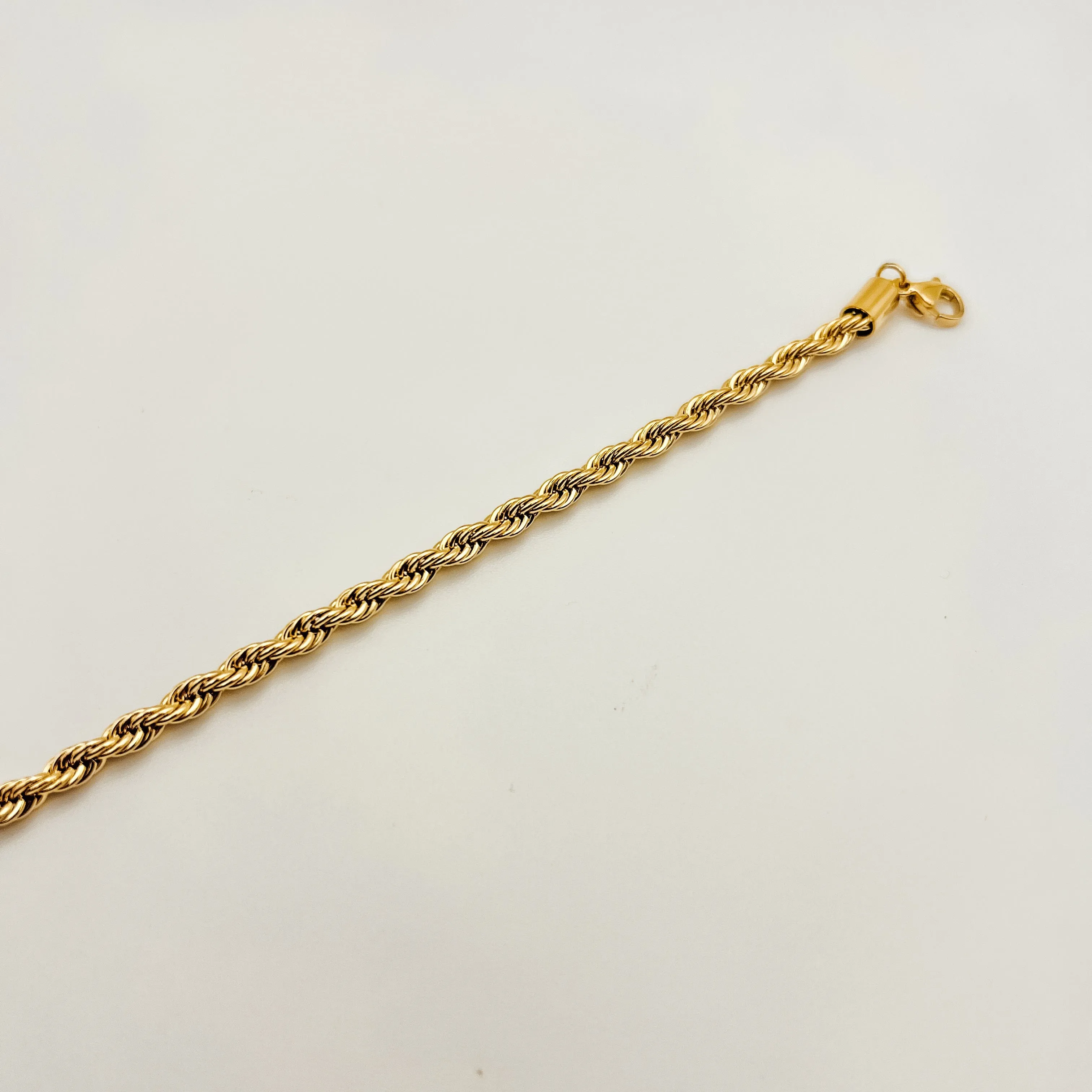 Rope Chain Bracelet 4mm Thickness, Tarnish Free, Water Safe