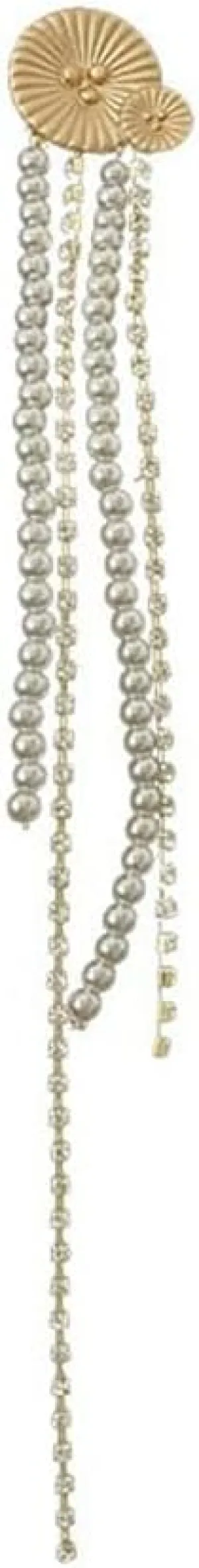 Round Lotus Leaf Brooch Pin for Women Pearls Beaded Long Tassel Dangle Lapel Pins Vintage Leaves Flower Rhinestone Dangling Brooches Coat Sweater Scarves Accessory Jewelry
