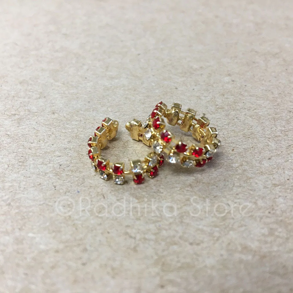 Ruby Rhinestone Bangles/Anklets - Set of 2 - 4 Sizes