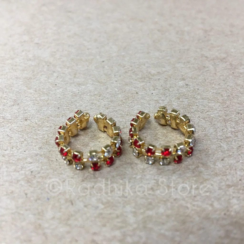 Ruby Rhinestone Bangles/Anklets - Set of 2 - 4 Sizes
