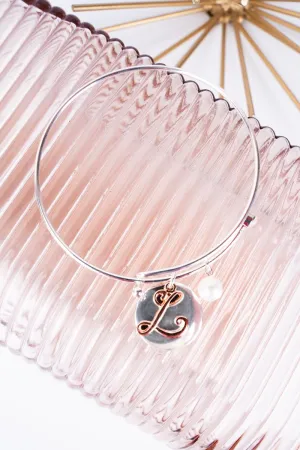 SALE! Silvertone and Rose Goldtone Monogram Initial 'L' Disk Charm Bangle