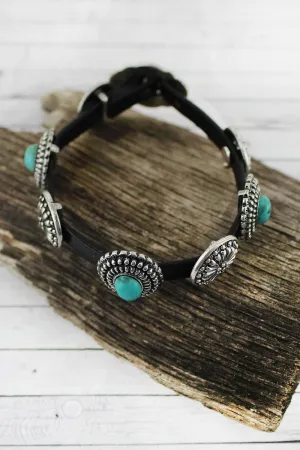 SALE! Turquoise Beaded Silvertone Oval and Disk Concho Buckle Bracelet