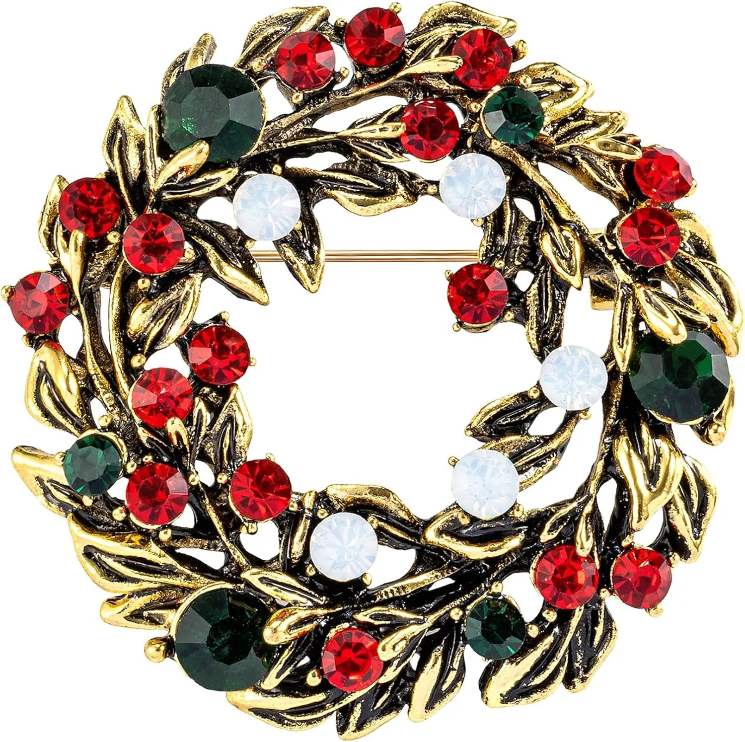 SELOVO Vintage Jewelry Wreath Red Green Rhinestone Brooch for Women