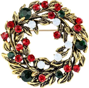 SELOVO Vintage Jewelry Wreath Red Green Rhinestone Brooch for Women