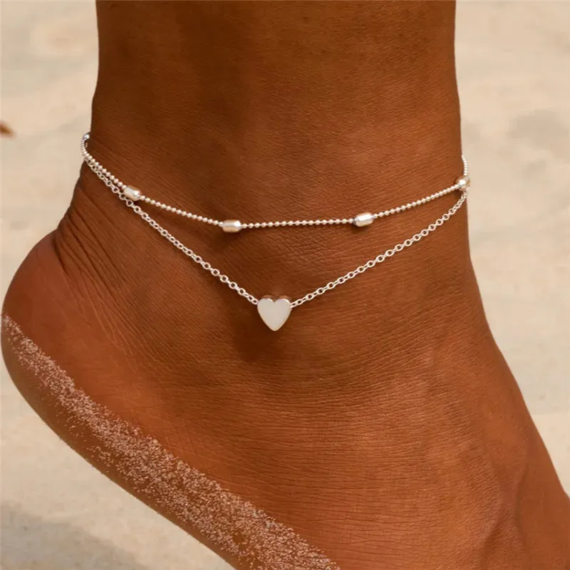 Silver Color Shiny Butterfly Anklet for Women Exquisite Double Layer Pendant Fashion Bohemian Barefoot Chain Jewelry Gift
