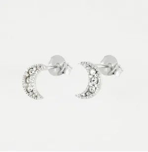 Silver Crescent Moon Crystal Ear Stud - Elegant and Unique Jewelry for a Stylish Touch