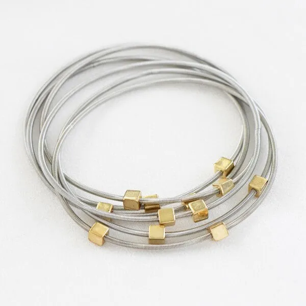 Silver Geo Square Silver Guitar String Bracelet Set