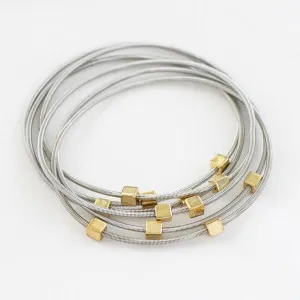 Silver Geo Square Silver Guitar String Bracelet Set