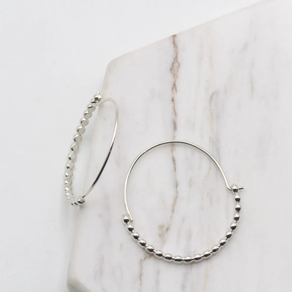 Silver Half Beaded Hoop Earrings