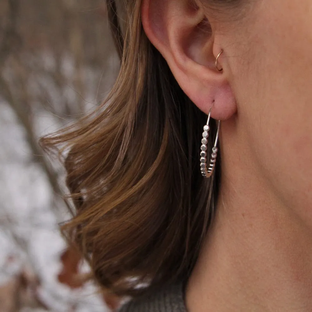 Silver Half Beaded Hoop Earrings