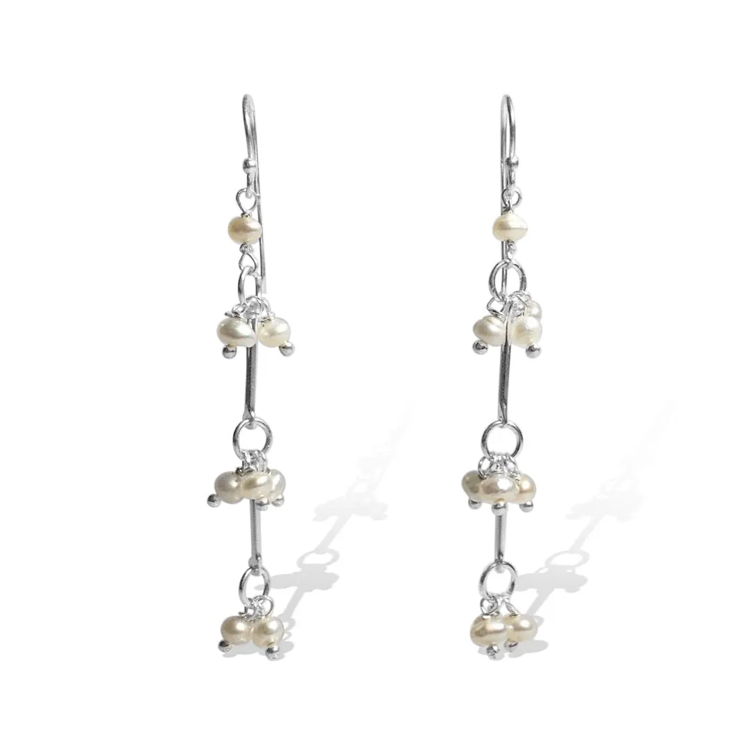 Silver Perle Seed Pearl 3 Bar Earrings