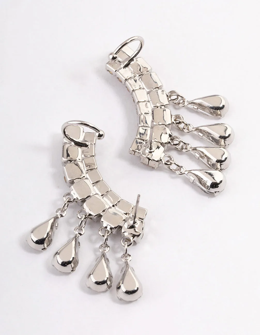 Silver Teardrop Fan Cuff Earrings