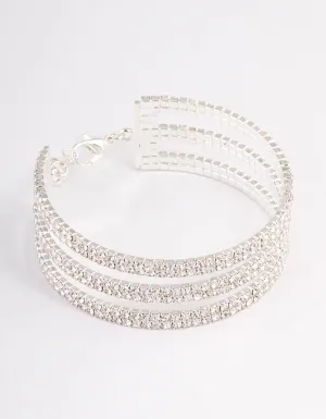 Silver Triple Row Cupchain Cuff Bangle