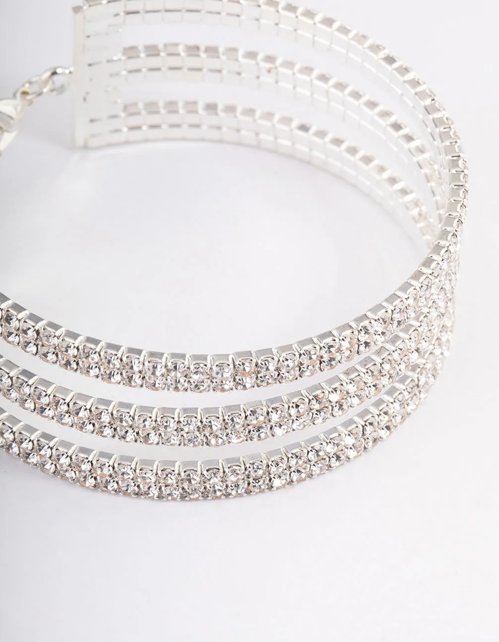 Silver Triple Row Cupchain Cuff Bangle