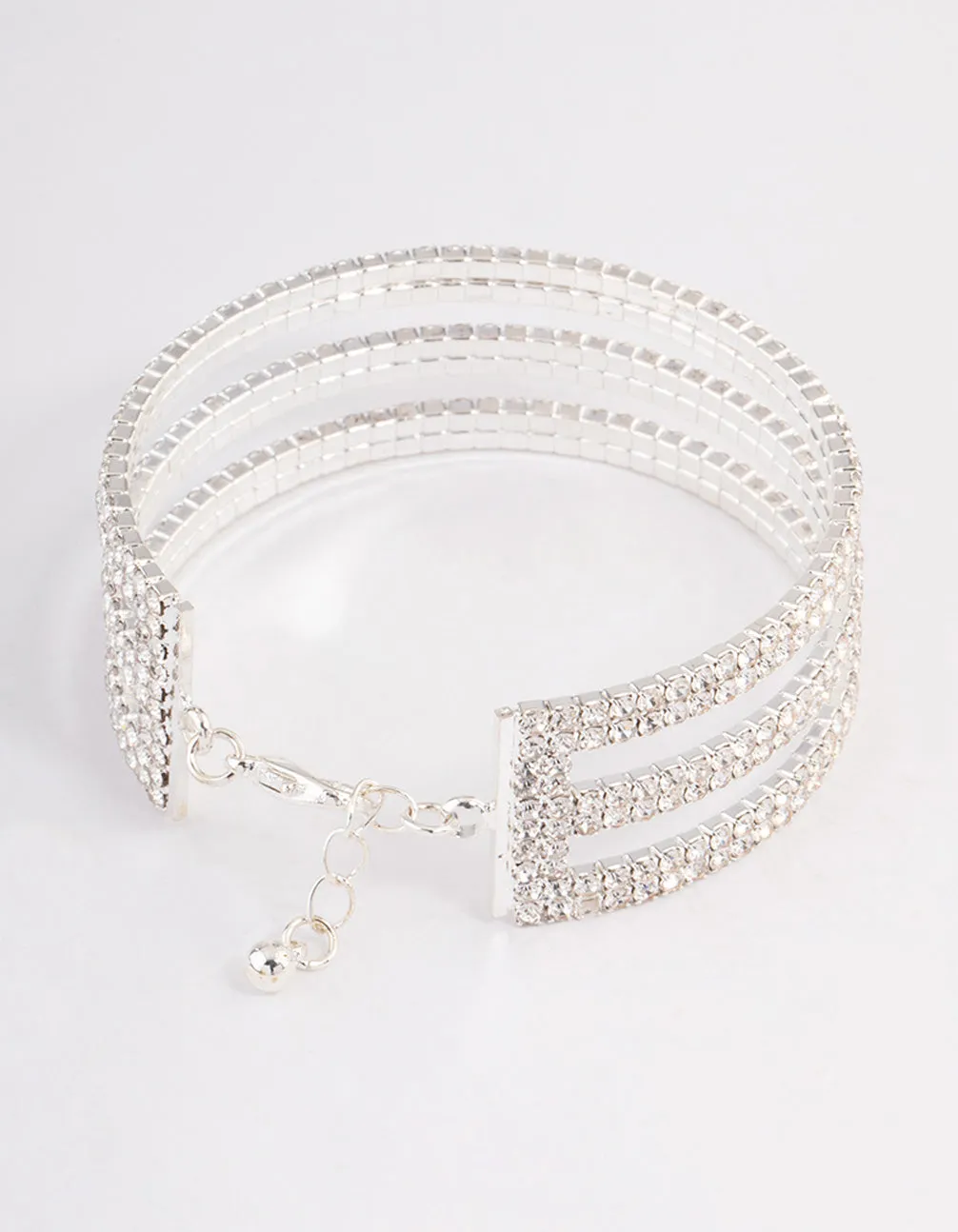 Silver Triple Row Cupchain Cuff Bangle