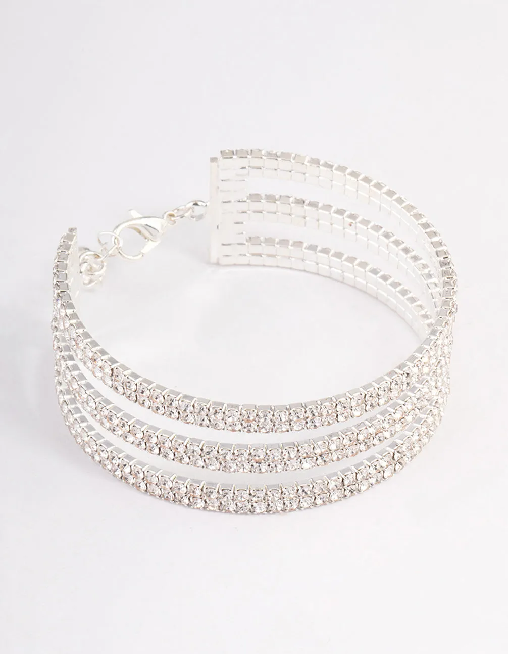 Silver Triple Row Cupchain Cuff Bangle