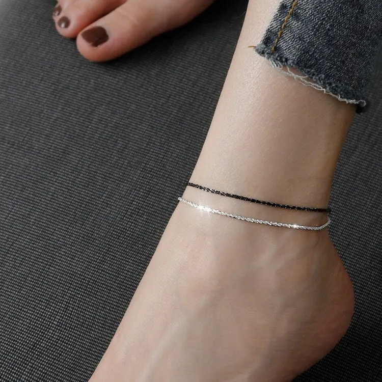 Simple Sparkling Anklet, Layered Anklet, Shiny Anklets for Women, S925 Sterling Silver Anklet, Dainty Anklet, Blinky Glitter Anklet Bracelet