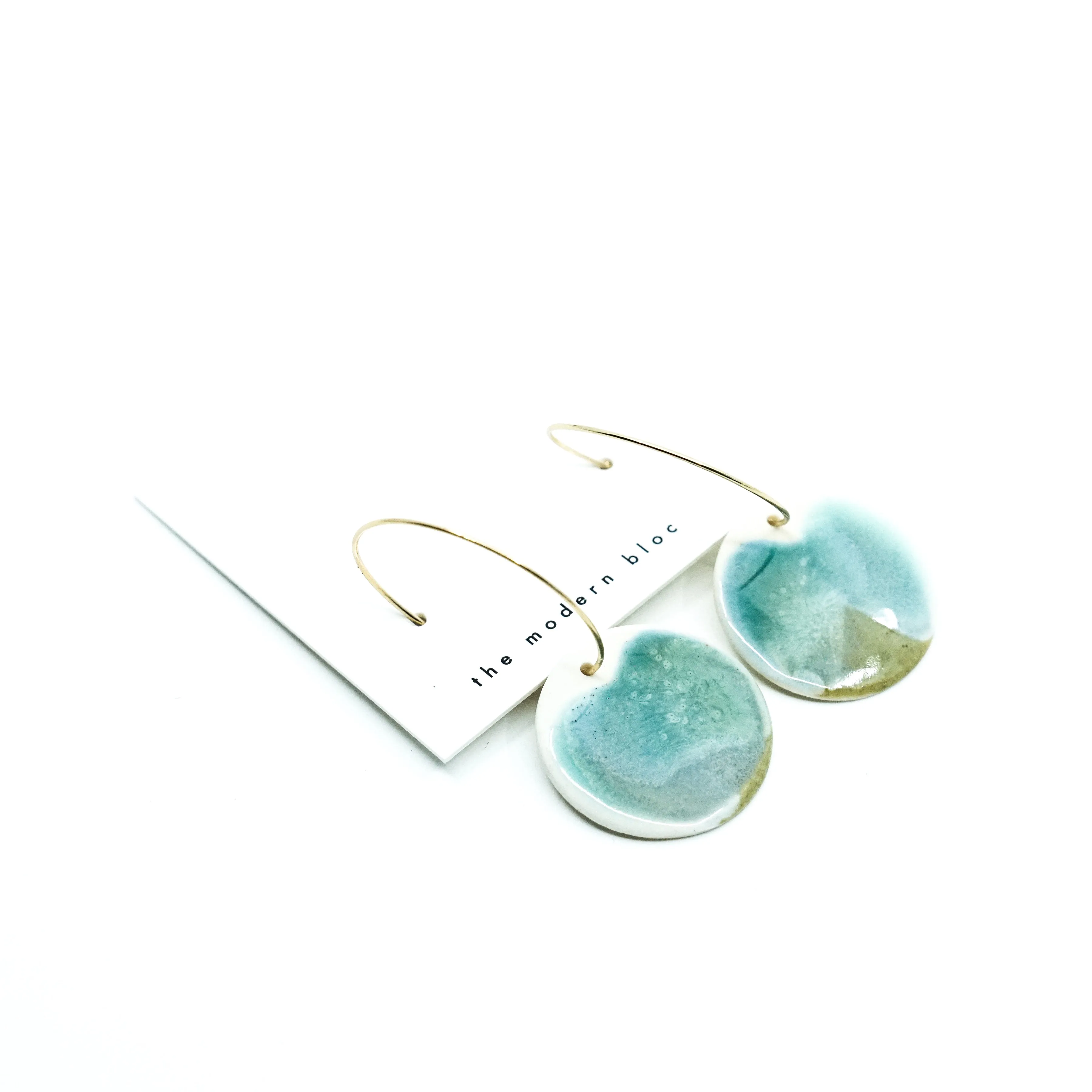 Small Camden - Modern Circle Porcelain Hoop Earrings - Blue/Brown/Green
