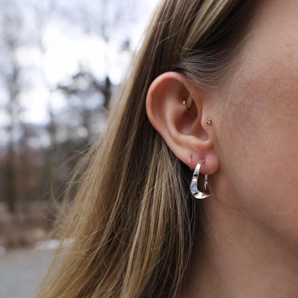 Small Twist Silver Hoop Earrings