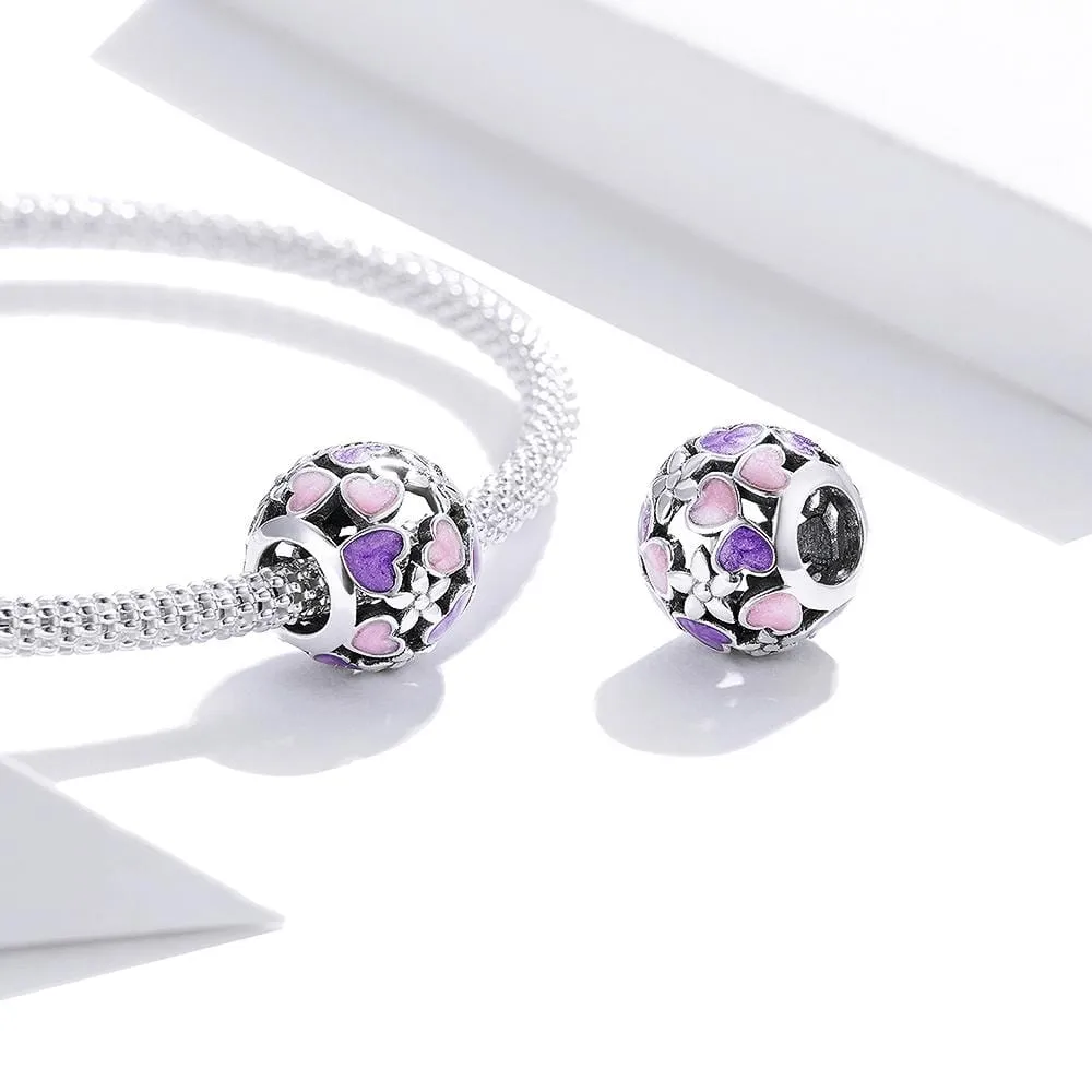 Solid 925 Sterling Silver Dual Tone Heart Shape Pandora Inspired charm