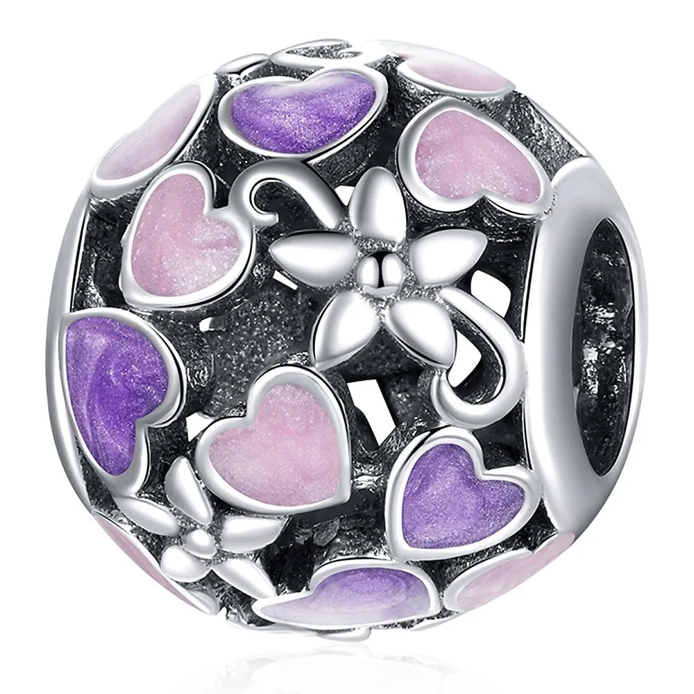 Solid 925 Sterling Silver Dual Tone Heart Shape Pandora Inspired charm