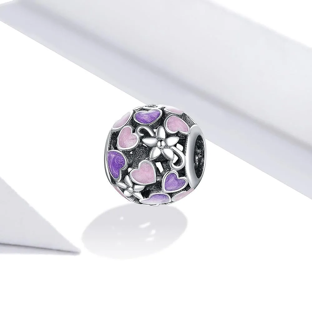 Solid 925 Sterling Silver Dual Tone Heart Shape Pandora Inspired charm