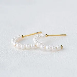 Solid Gold Simple Pearl Huggie Hoops Earrings