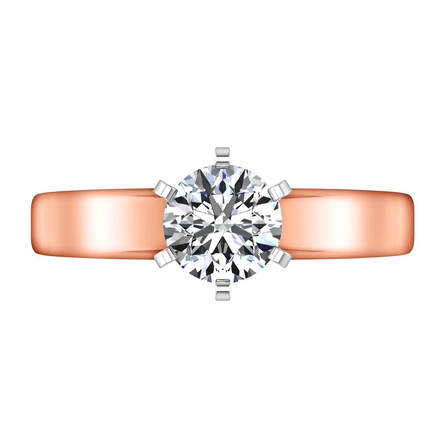 Solitaire Engagement Ring 6 Prong Contemporary 14K Rose Gold