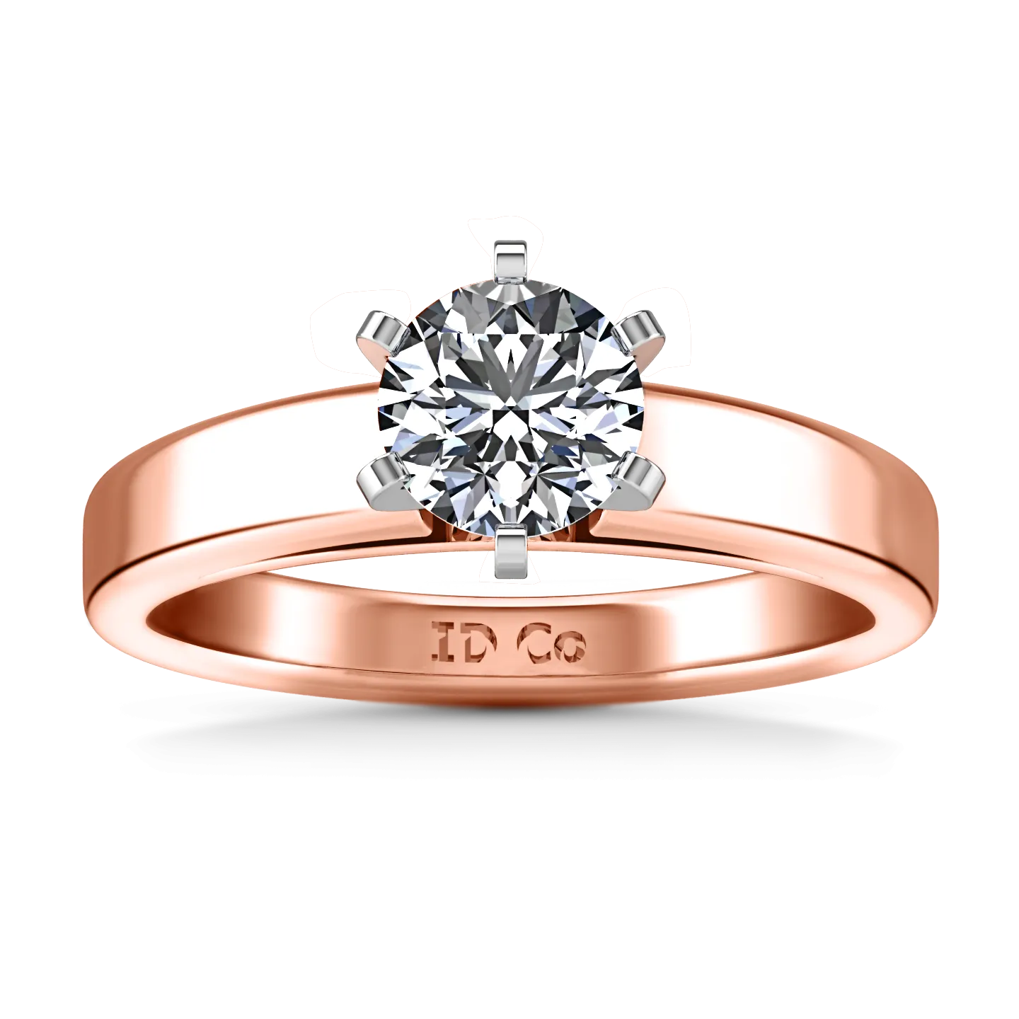 Solitaire Engagement Ring 6 Prong Contemporary 14K Rose Gold