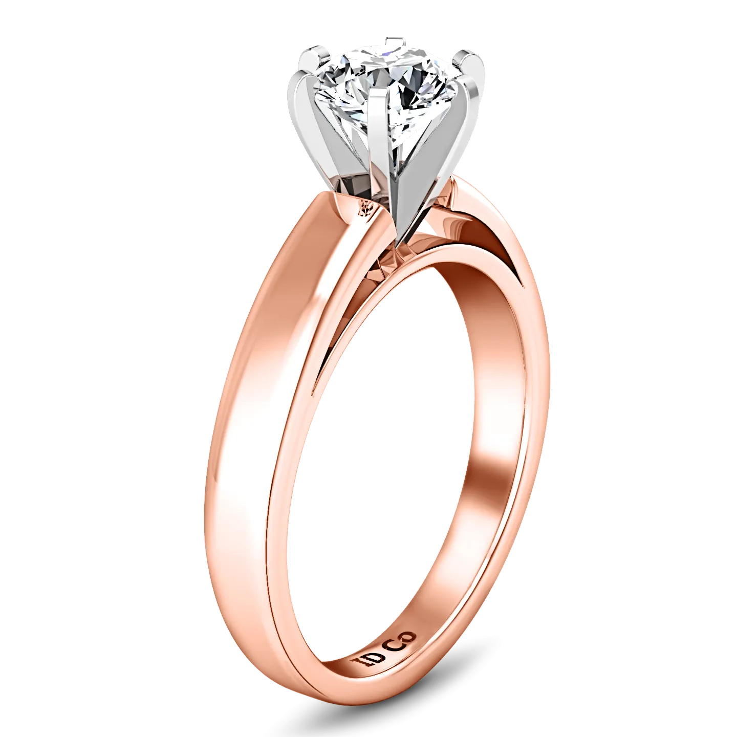 Solitaire Engagement Ring 6 Prong Contemporary 14K Rose Gold
