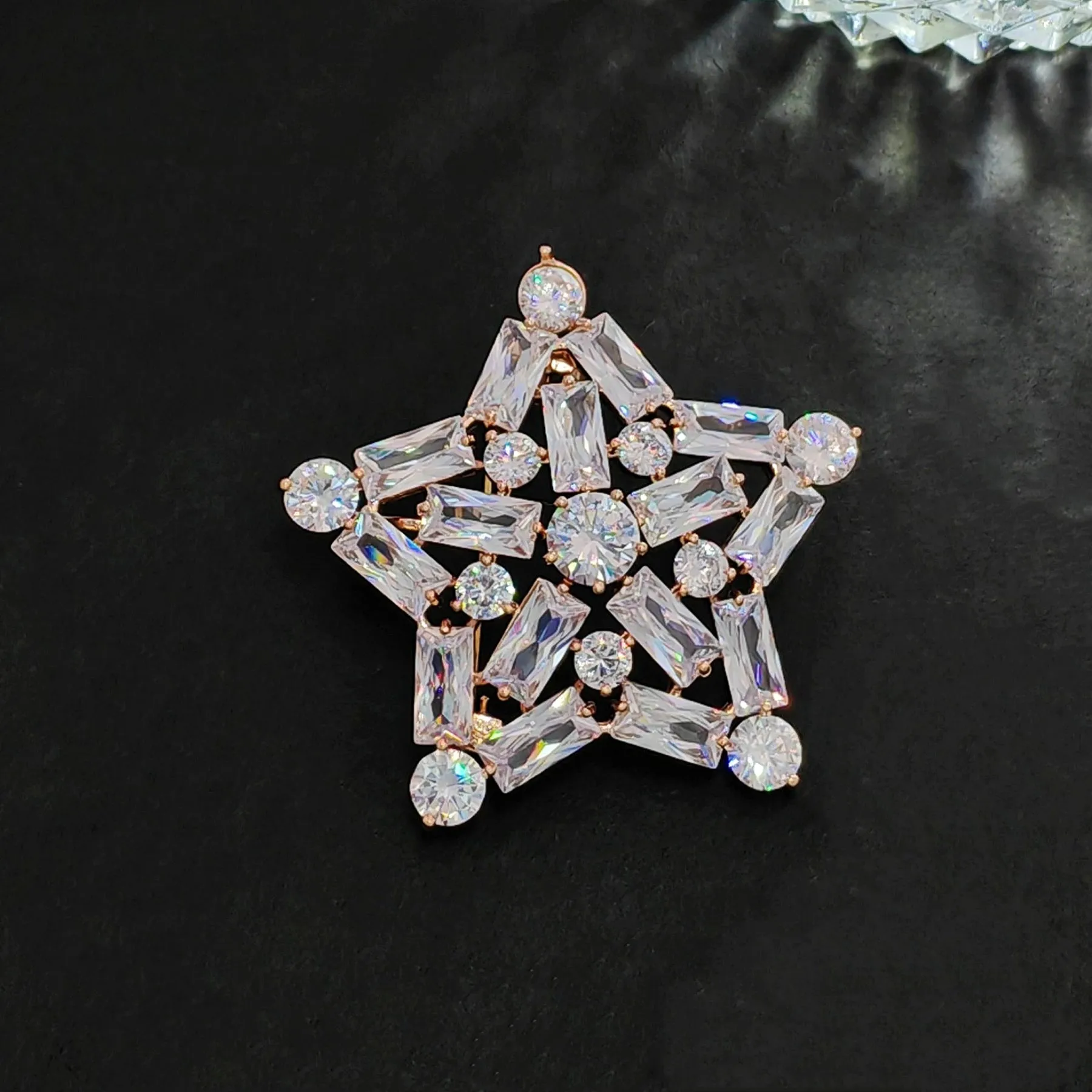 Splendid Rose Gold Plated CZ Five-Point Star Brooch Pin Atomic Jewelry