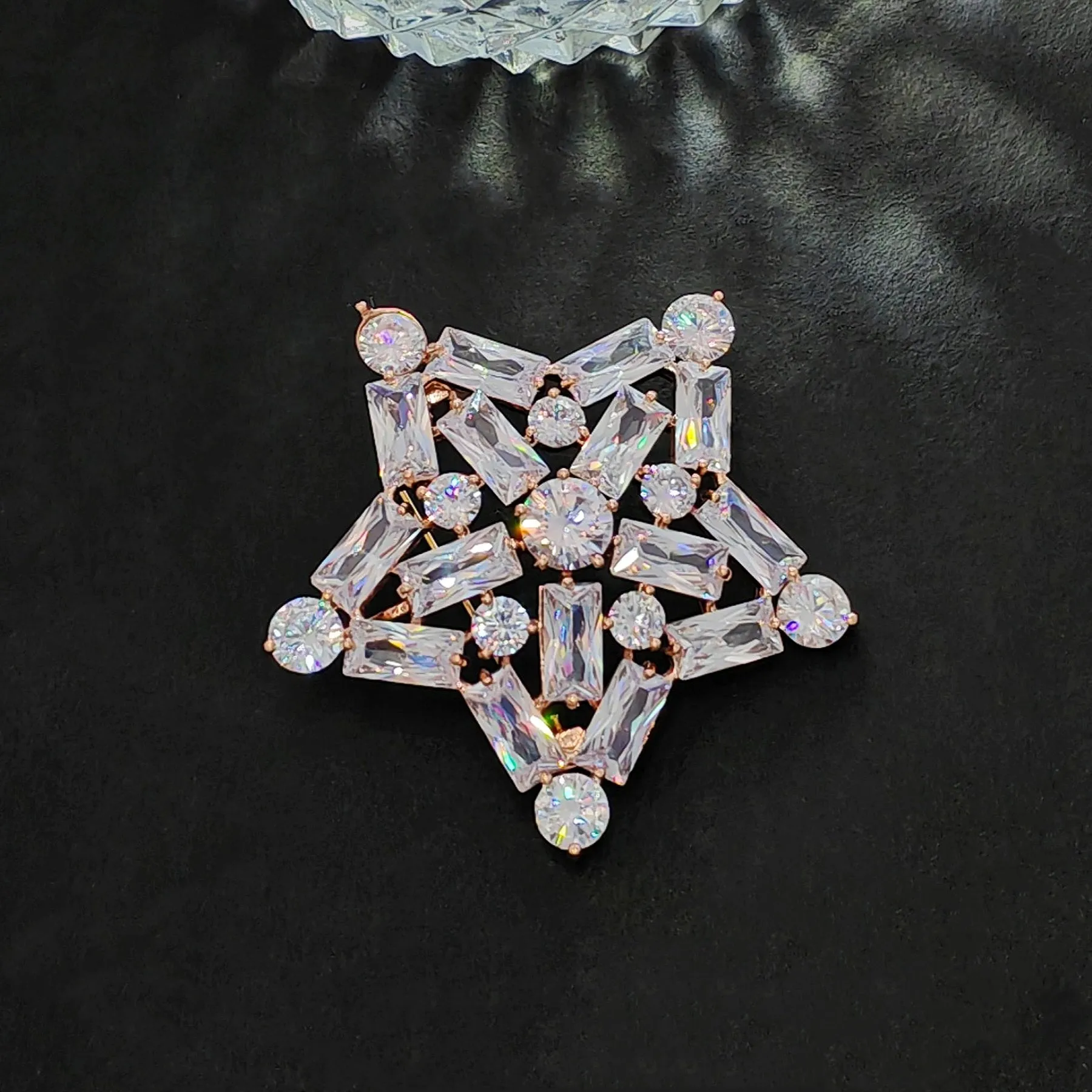 Splendid Rose Gold Plated CZ Five-Point Star Brooch Pin Atomic Jewelry
