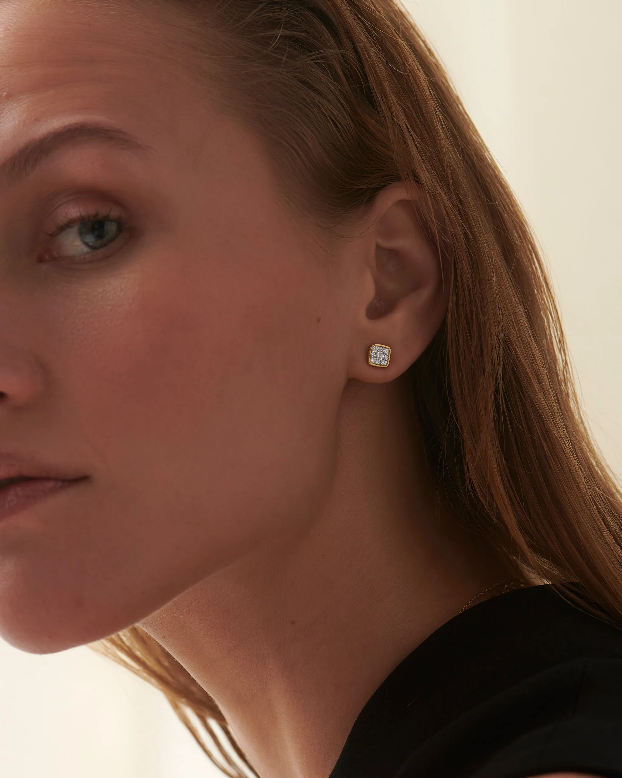 Square Cluster Diamond Small Earrings