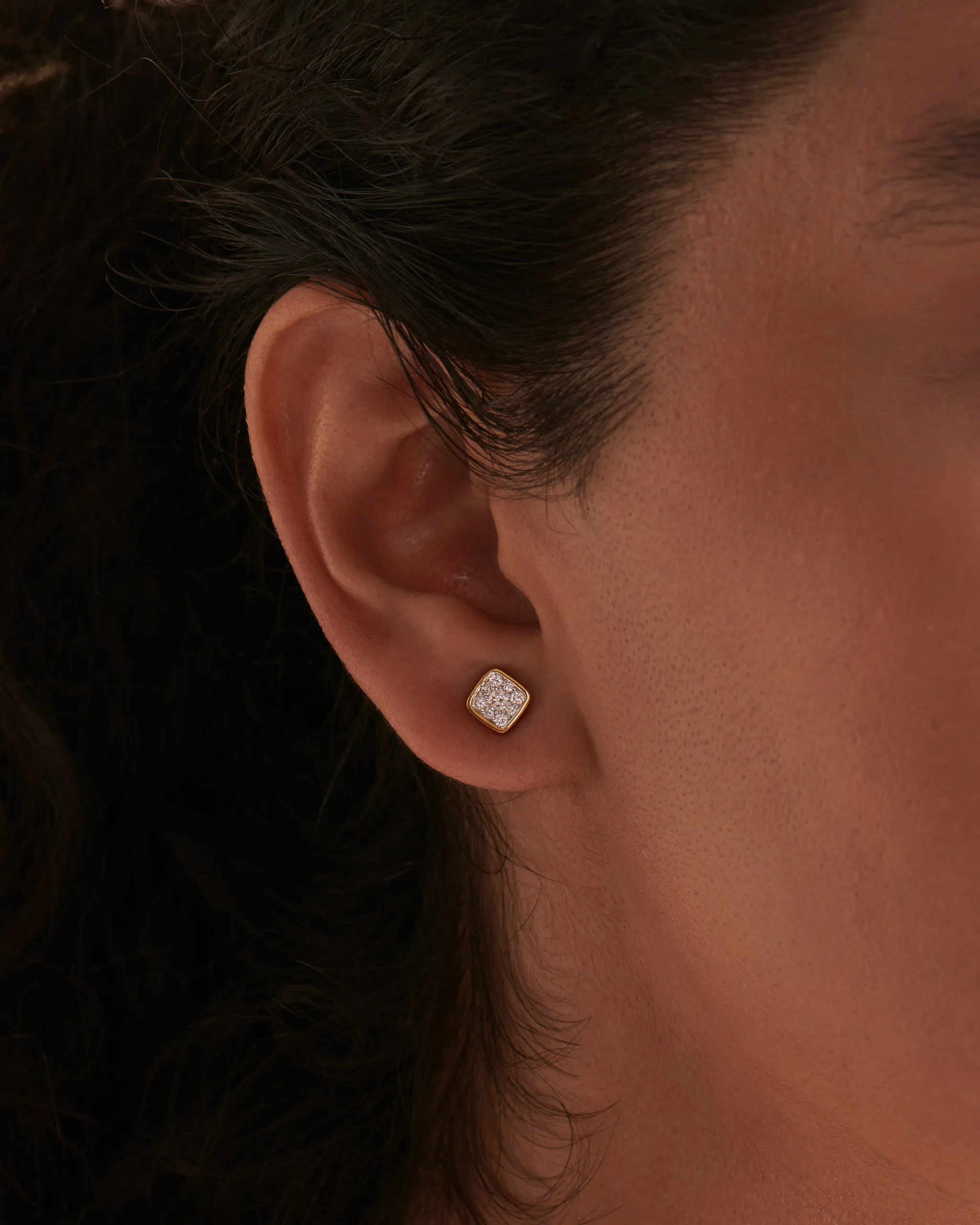Square Cluster Diamond Small Earrings