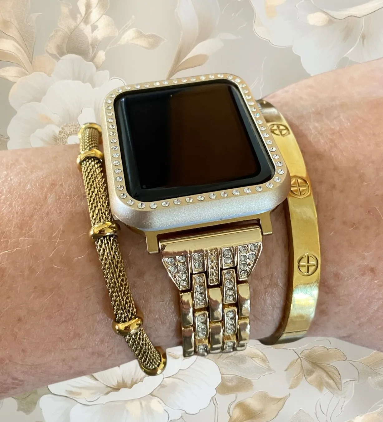 Stackable Gold Bling Apple Watch Band With Gold Bracelets
