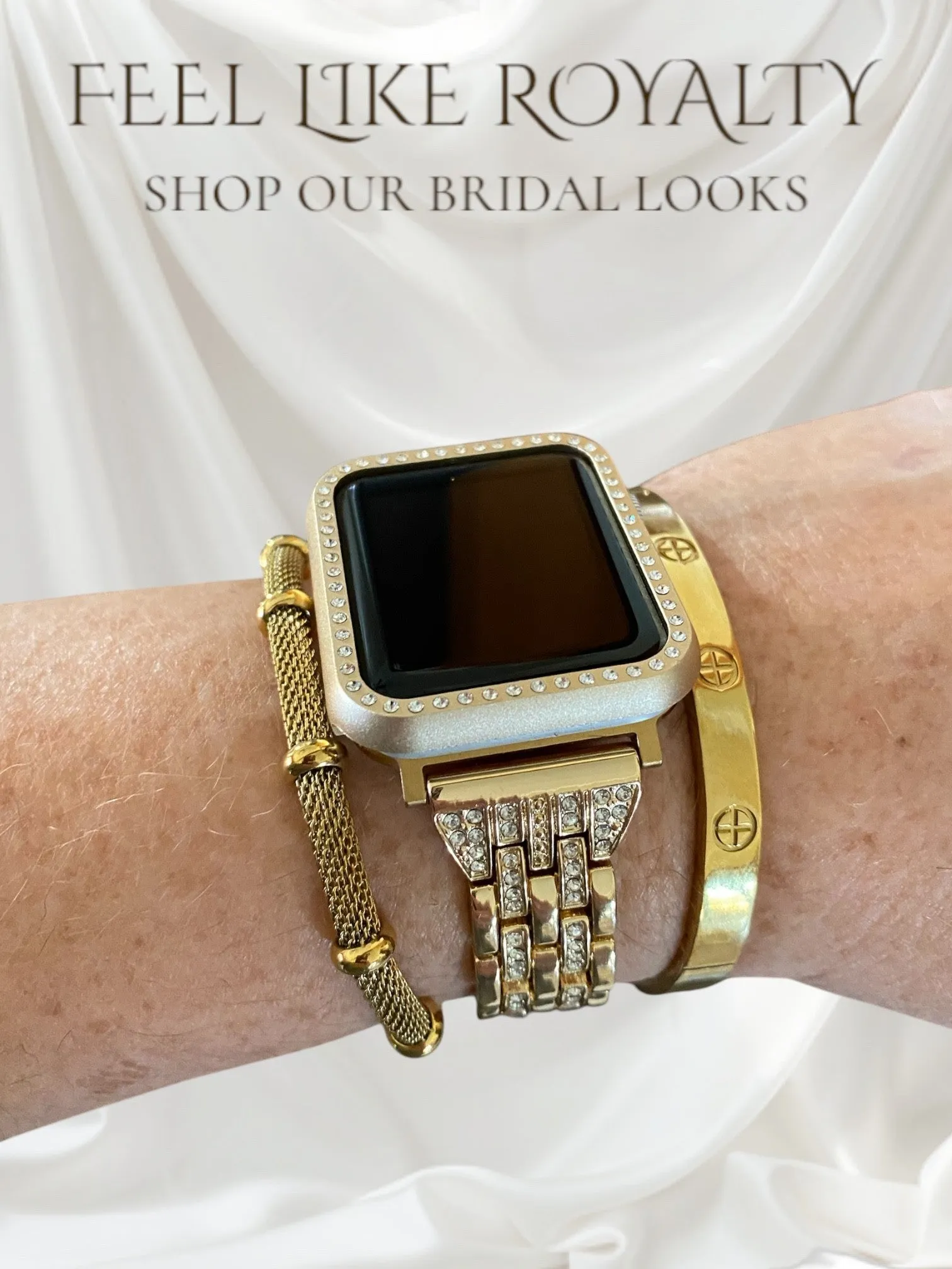 Stackable Gold Bling Apple Watch Band With Gold Bracelets