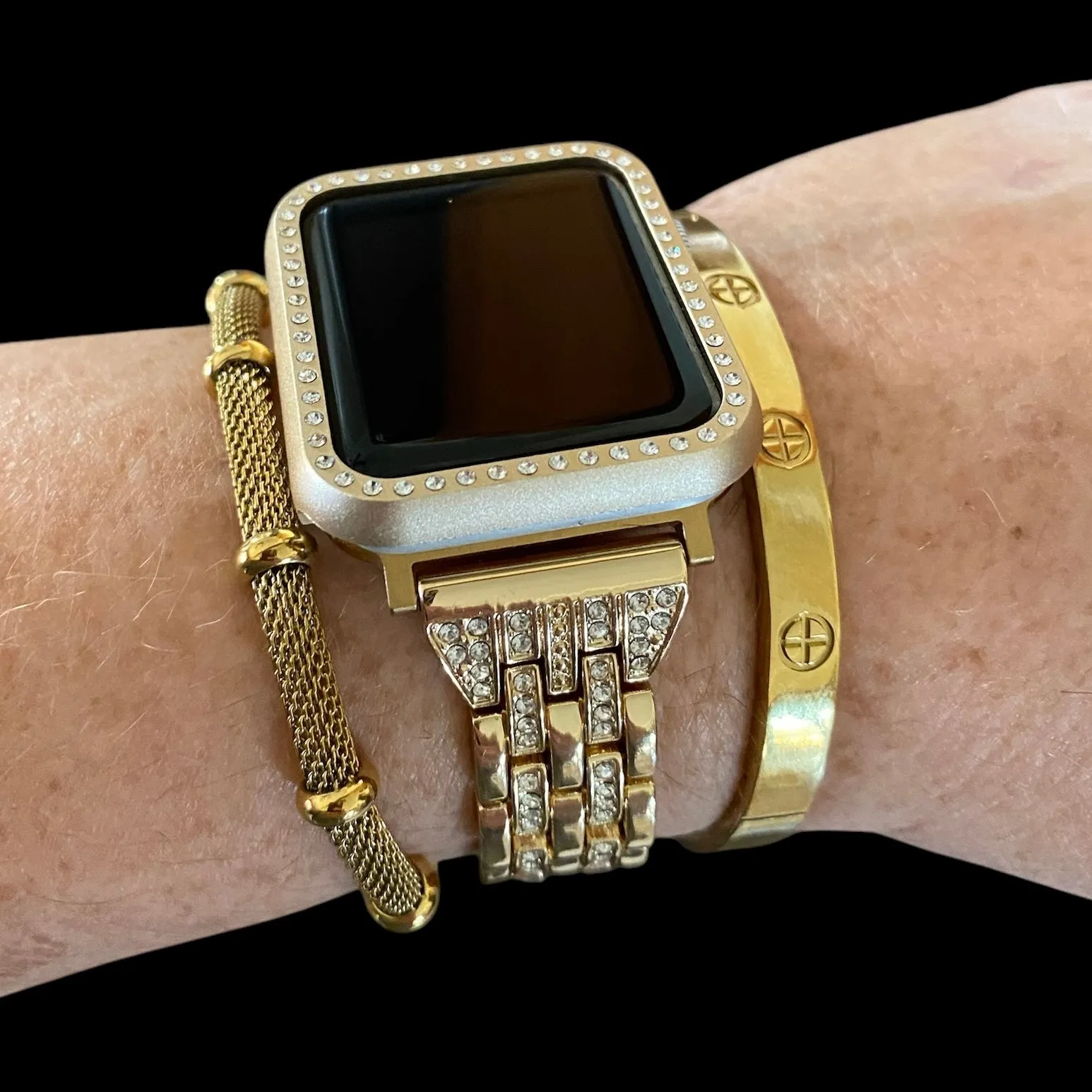 Stackable Gold Bling Apple Watch Band With Gold Bracelets