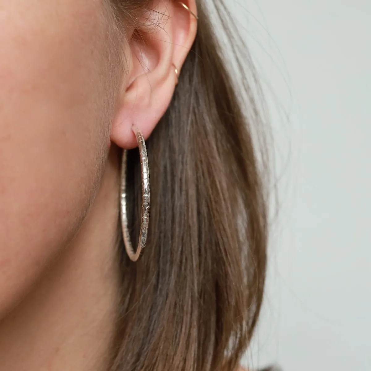 Sterling Silver 47mm Textured Hoop